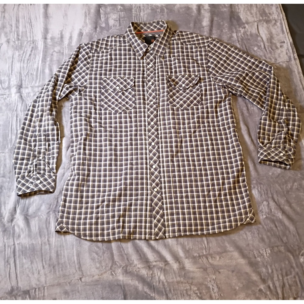 5.11 Tactical Mens Gunner Plaid Long Sleeve Snap Button Shirt Grey Yellow 72404
